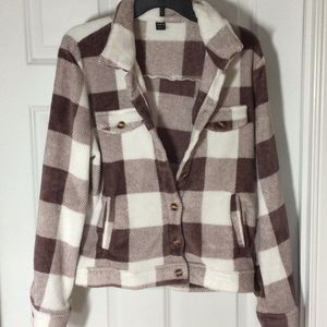 Fuzzy Buffalo plaid Sherpa like jacket